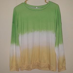 Women's long sleeve shirt size Small yellow green white stripe colorblock